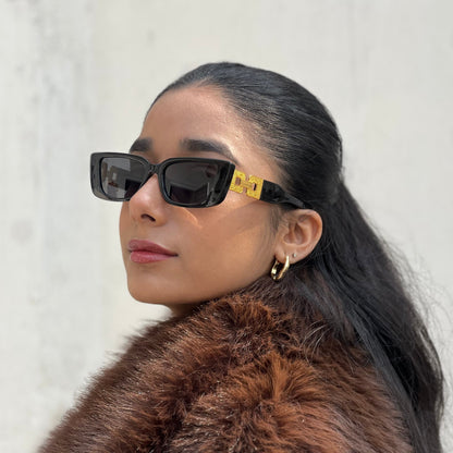 Imperial Black Rectangular Sunglasses