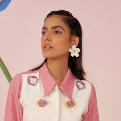 Daisy White flower Beaded Earrings