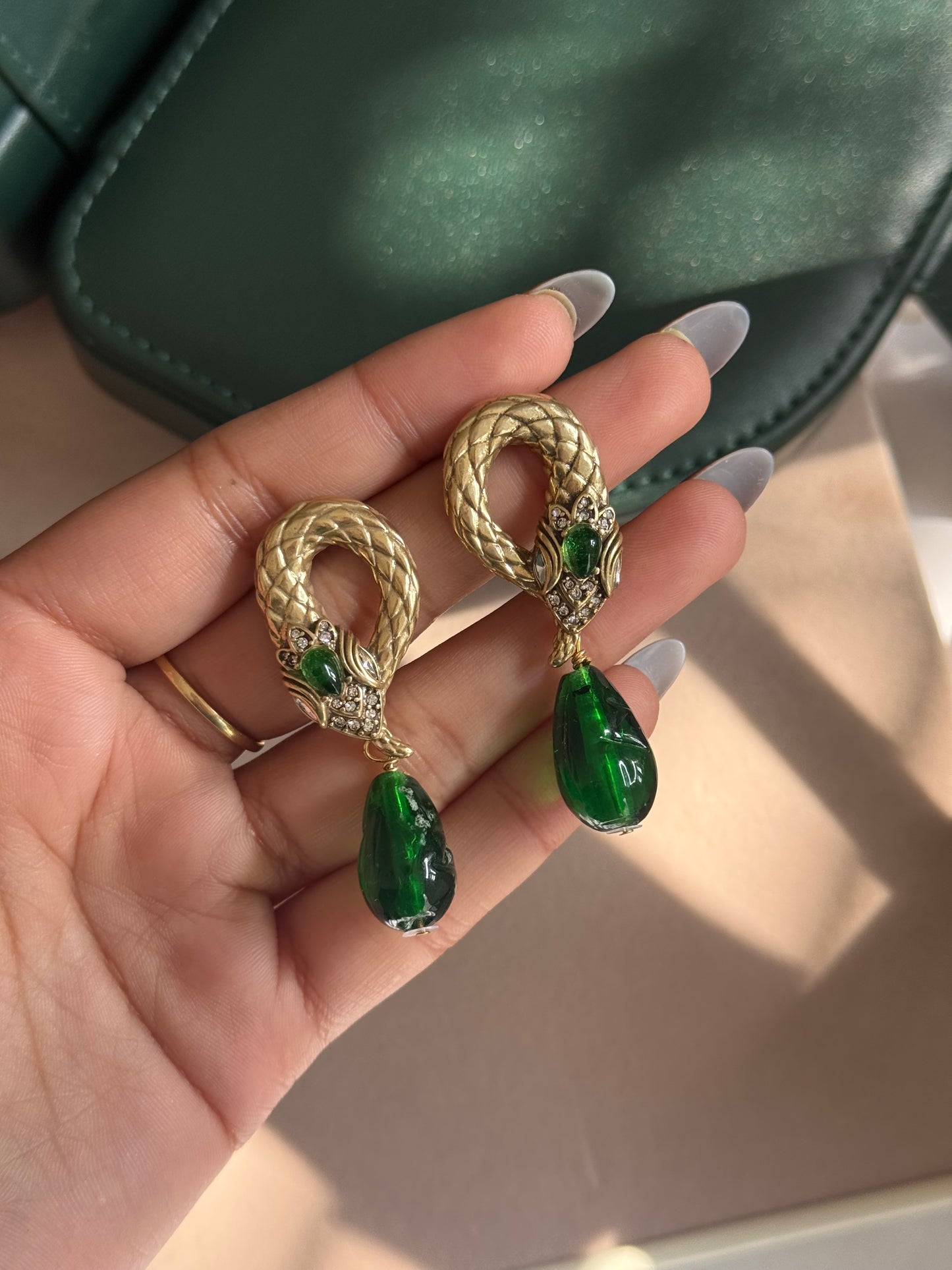 Emerald Serpent Drop Earrings