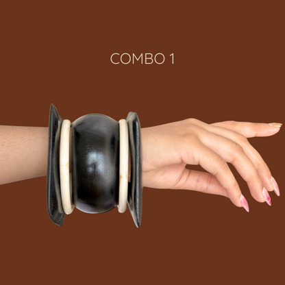 Earthly Black Wooden Bangle Combo