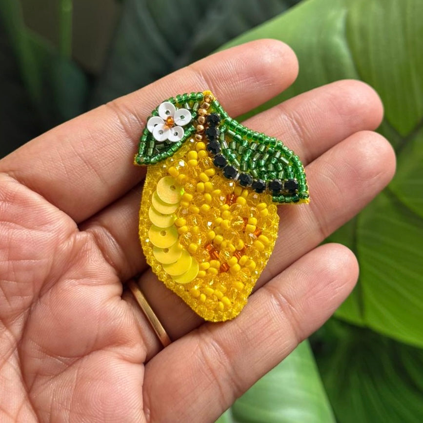 Lemon Handmade Beaded Brooch