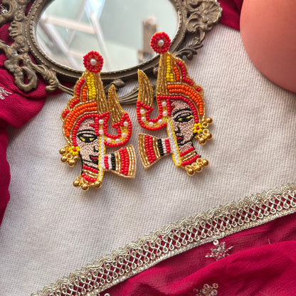 Aadya Durga Red Handmade Beaded Earrings