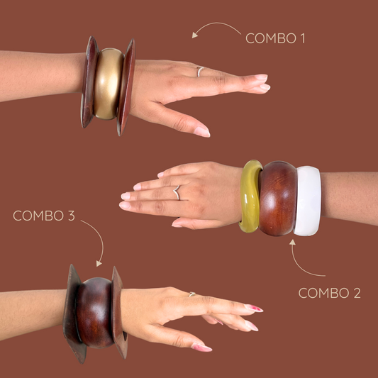 Earthly Brown Wooden Bangle Combo