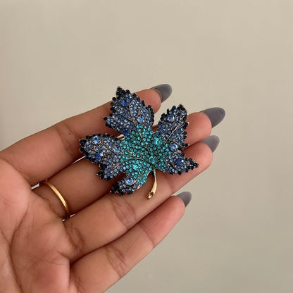 Autumn Leaf Rhinestone Brooch