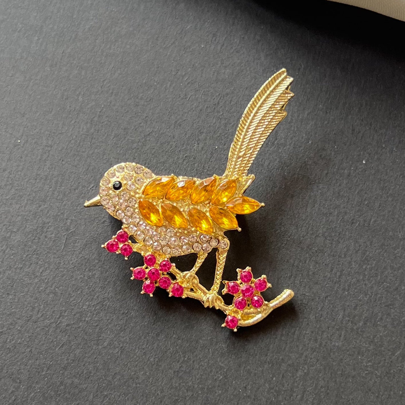 Golden Songbird Crystal Brooch