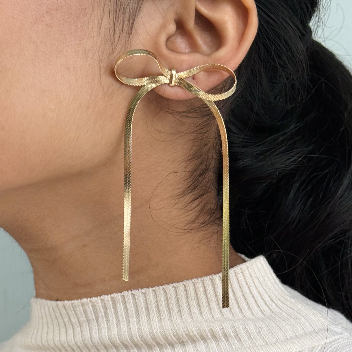 Pookie Bow Gold Metal Earrings