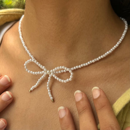 Ethereal Bow Handmade Pearl Neckpiece