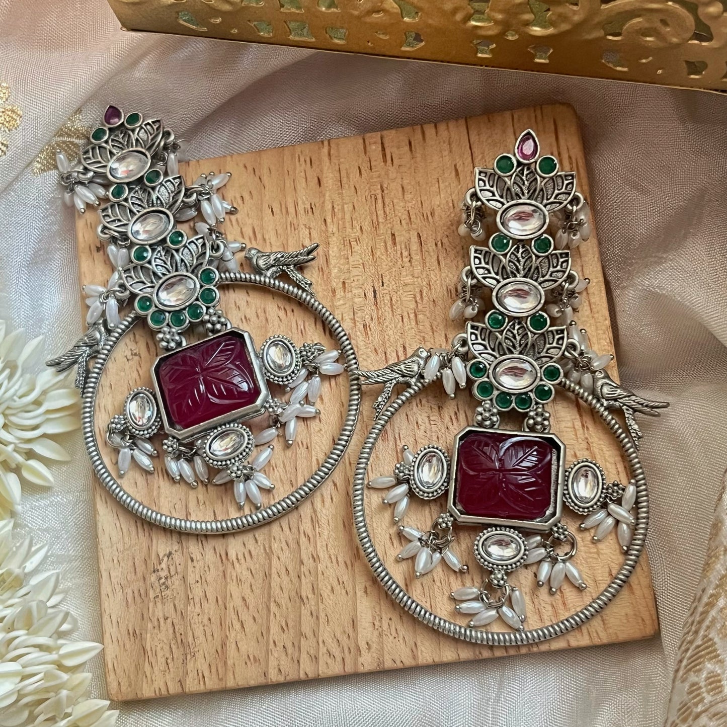 Aadrika Multi Silver Temple Earrings