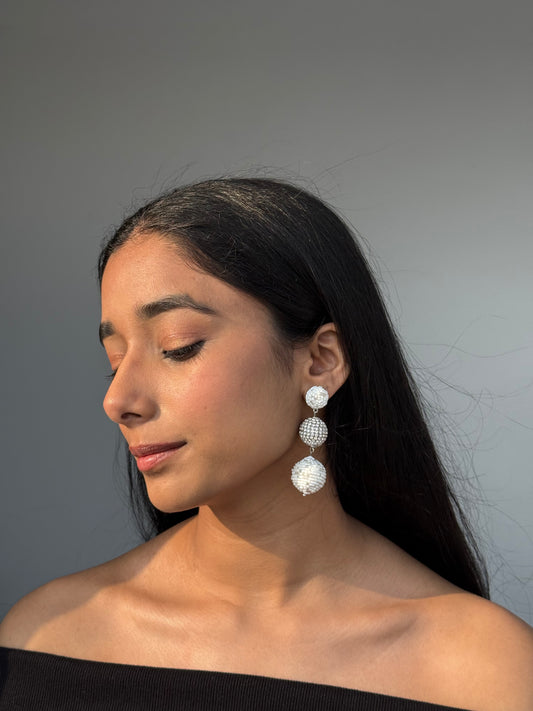 Noor White Drop Party Wear Earrings