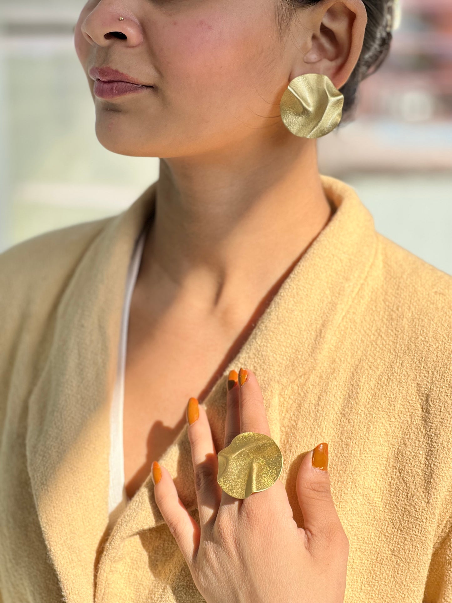 Freya Handmade Brass Ring & Earrings Combo