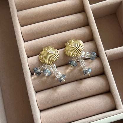 Sea Crystal Shell Drop Earrings