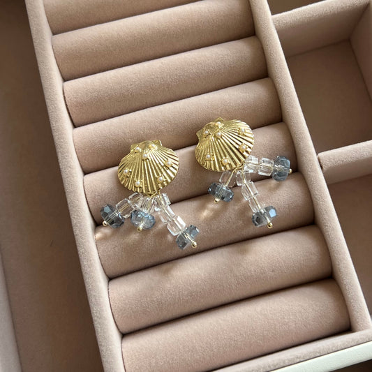 Sea Crystal Shell Drop Earrings