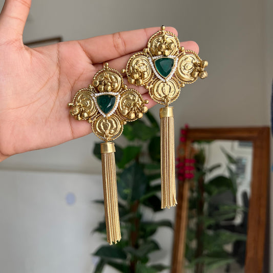 Padma Tassel Emerald Earrings