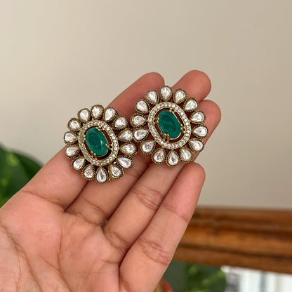 Mumtaz Emerald Handcrafted Brass Studs