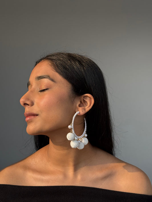 Laila Chunky White Party Wear Hoops