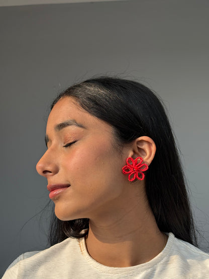 Bebo Red Flower Stud