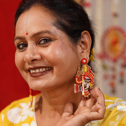 Aadya Durga Red Handmade Beaded Earrings