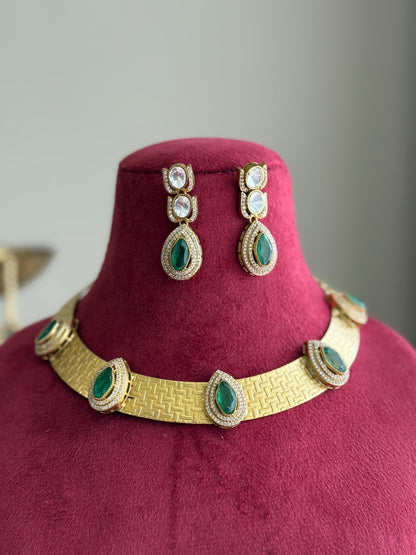 Jodha Emerald Handcrafted Brass Set