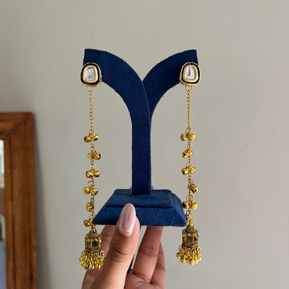 Kundan Meenakari Long Chain Earrings