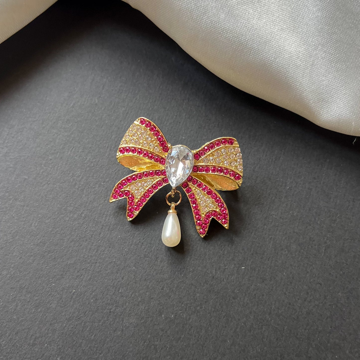 Crystal Bow Brooch