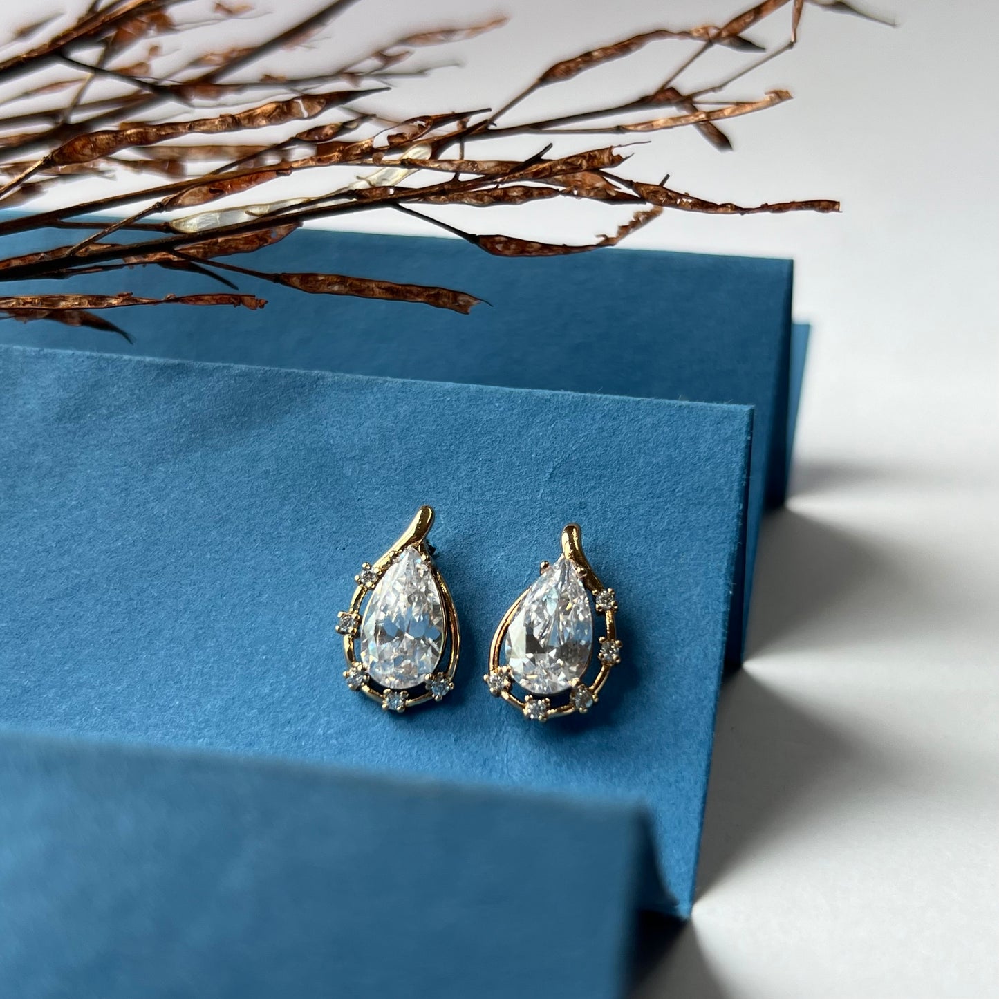 Gold Plated Cubic Zirconia Teardrop Earrings