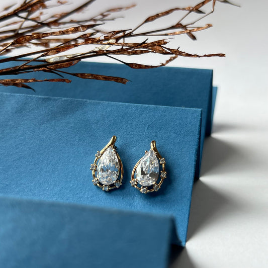 Gold Plated Cubic Zirconia Teardrop Earrings