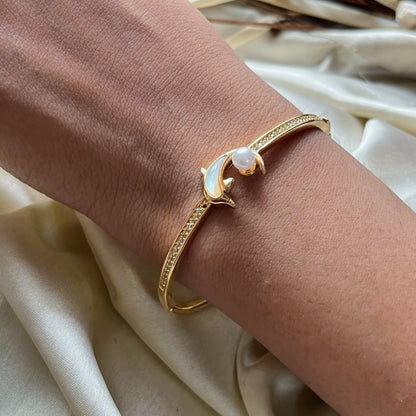 Pearl Dolphin Stainless Steel Gold Bracelet