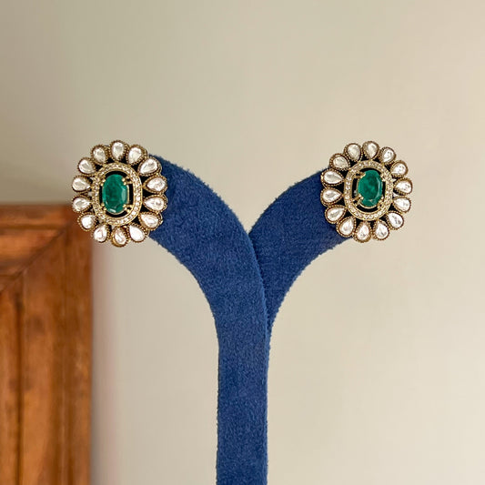 Mumtaz Emerald Handcrafted Brass Studs