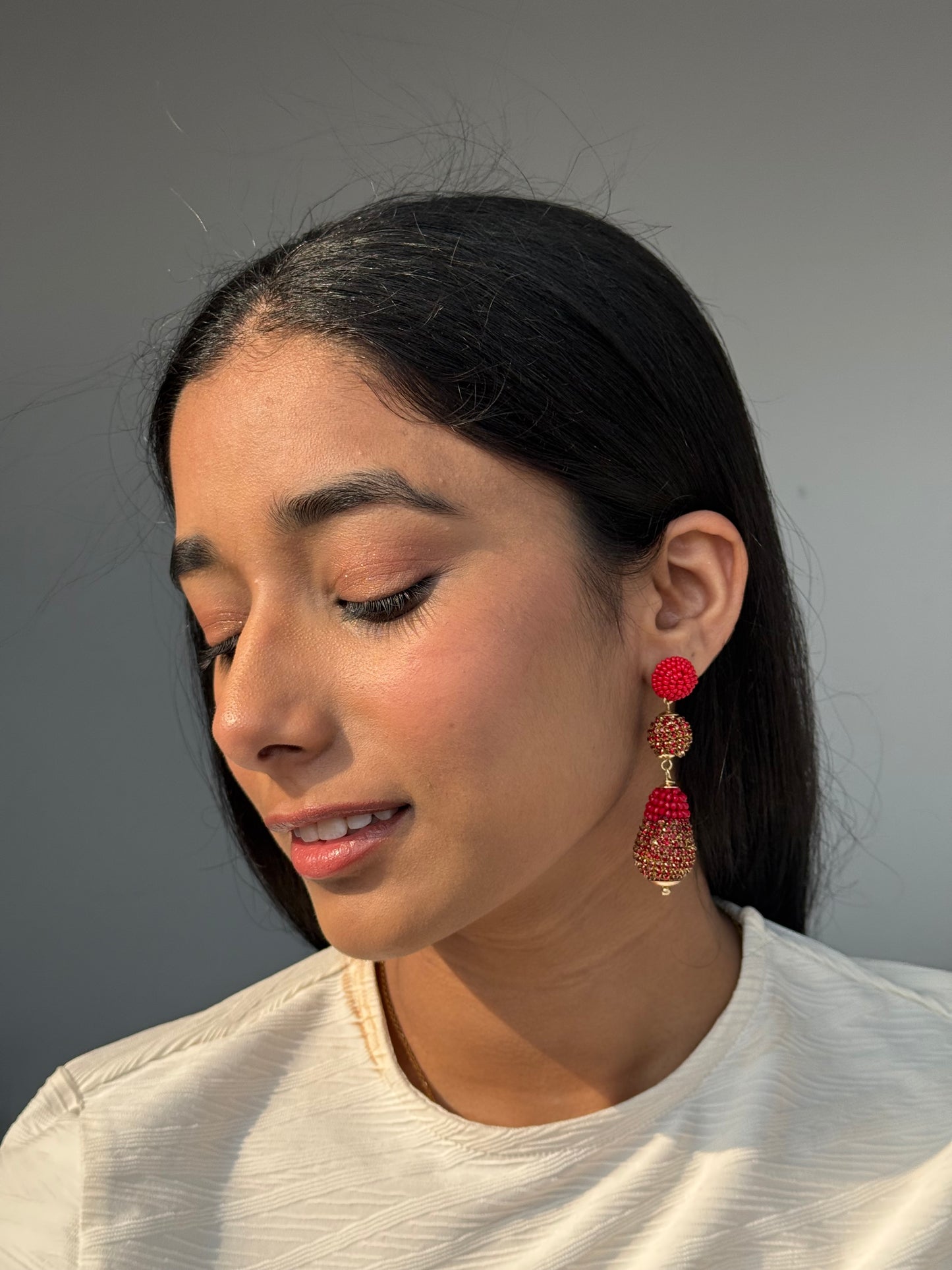 Zeenat Red Drop Party Wear Earrings