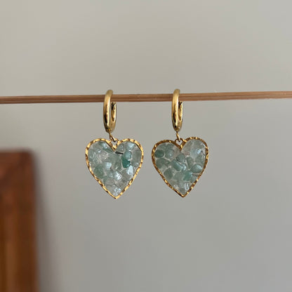 Crystal Heart Drop Hoops