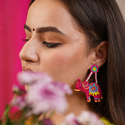 Gaj Gamini Pink Handmade Beaded Earrings