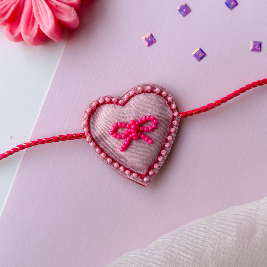 Pink Bow Heart Handcrafted Rakhi