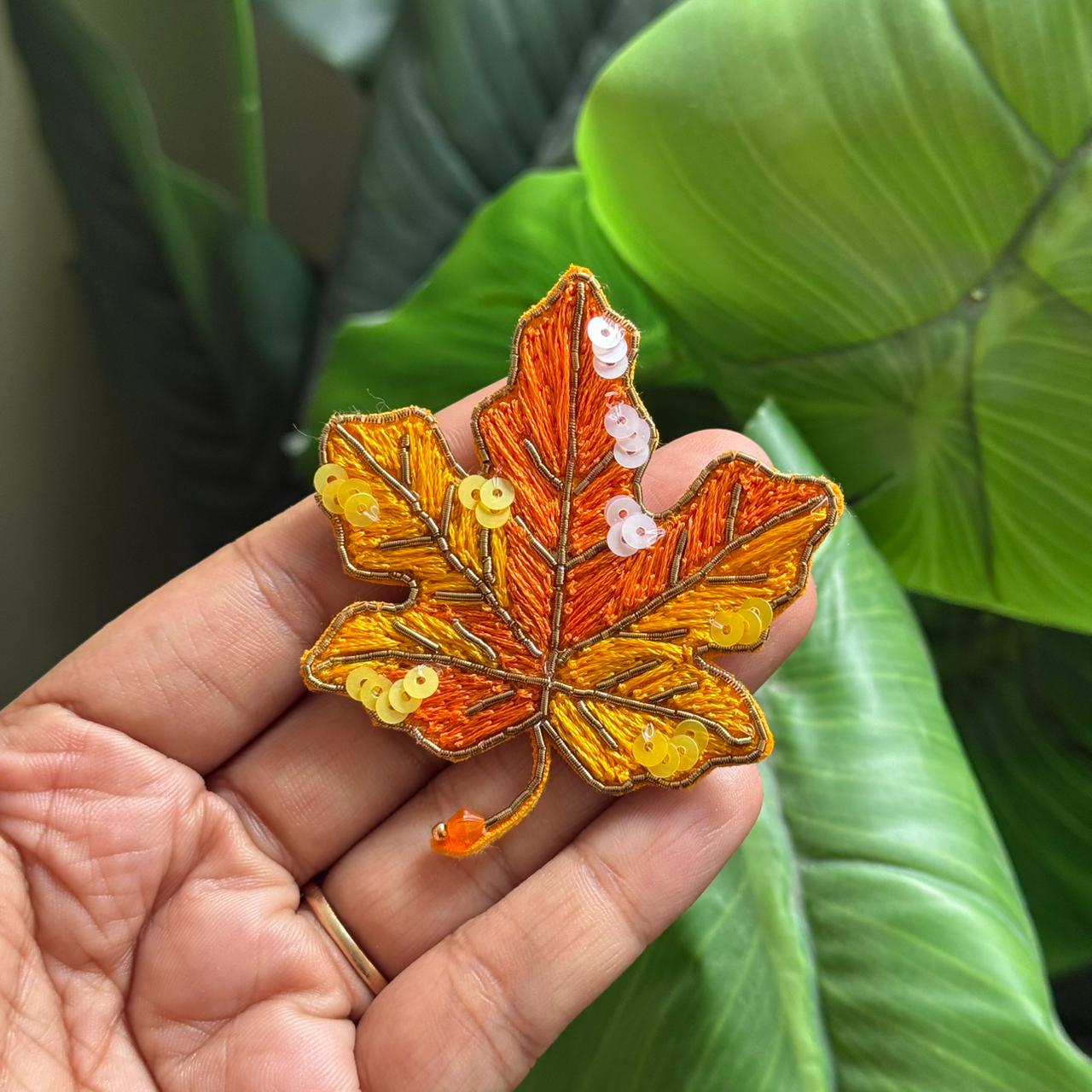 Maple Leaf  Handmade Beaded Brooch