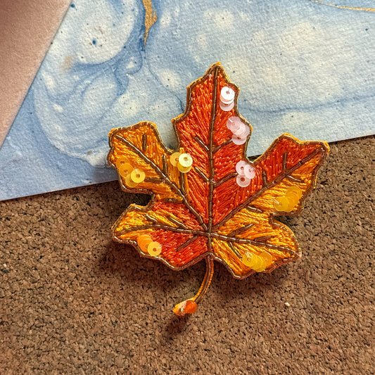 Maple Leaf  Handmade Beaded Brooch