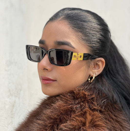 Imperial Black Rectangular Sunglasses