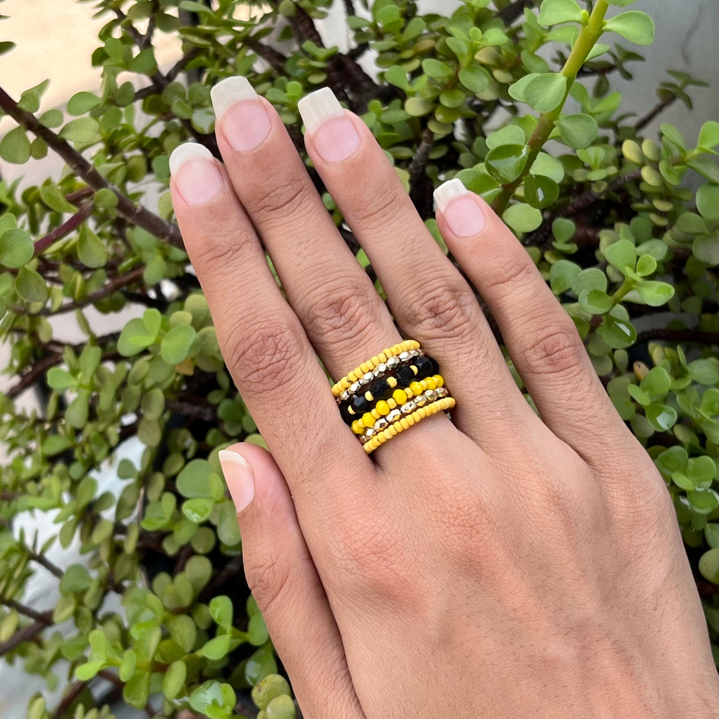 Yellow Multi Spiral Beaded Ring