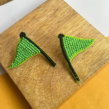 Green Flag Handmade Beaded Earrings