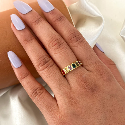 Radiant Stone Studded Multi-Color Gold Band Ring