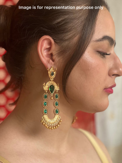 Devika Red Silver Temple Earrings