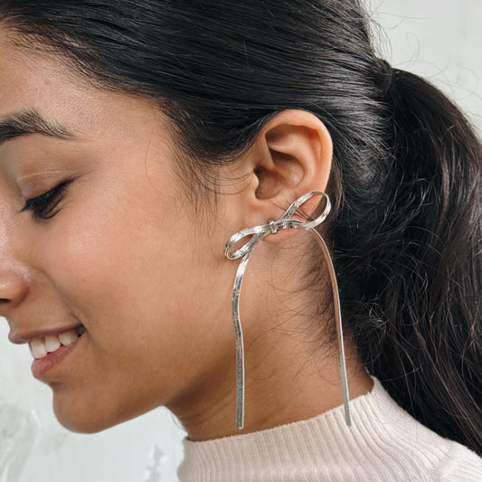 Pookie Bow Silver Earrings