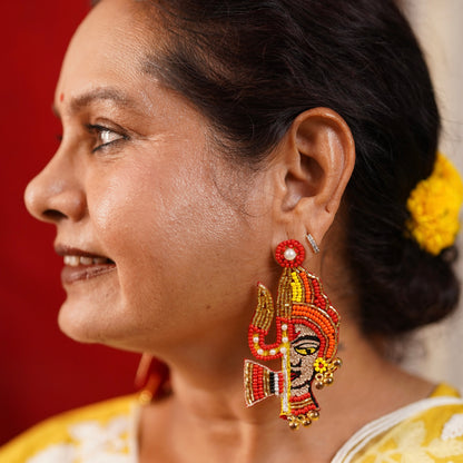 Aadya Durga Red Handmade Beaded Earrings