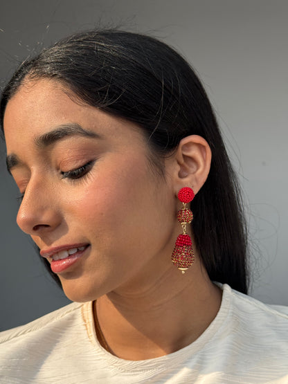 Zeenat Red Drop Party Wear Earrings