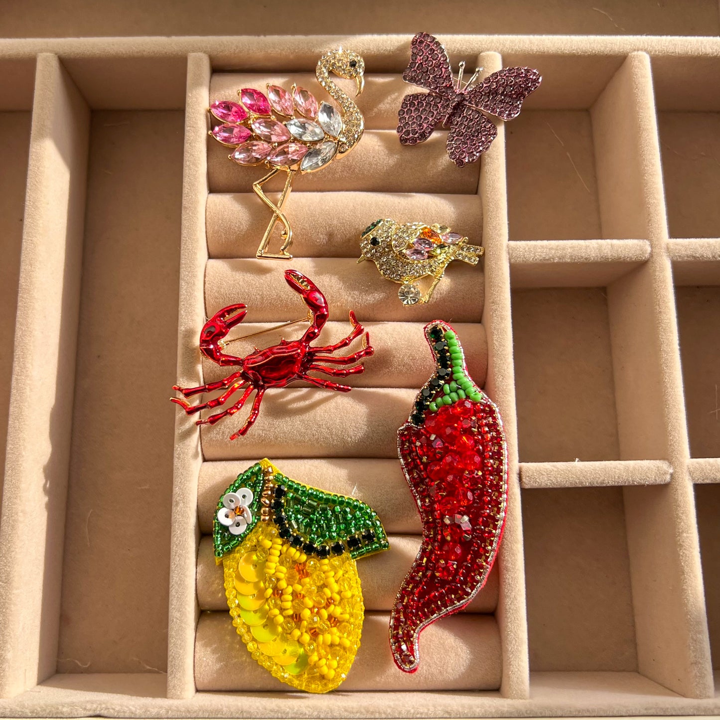 Metal & Beaded Brooch Combo of 6