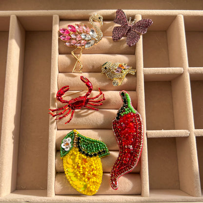 Metal & Beaded Brooch Combo of 6