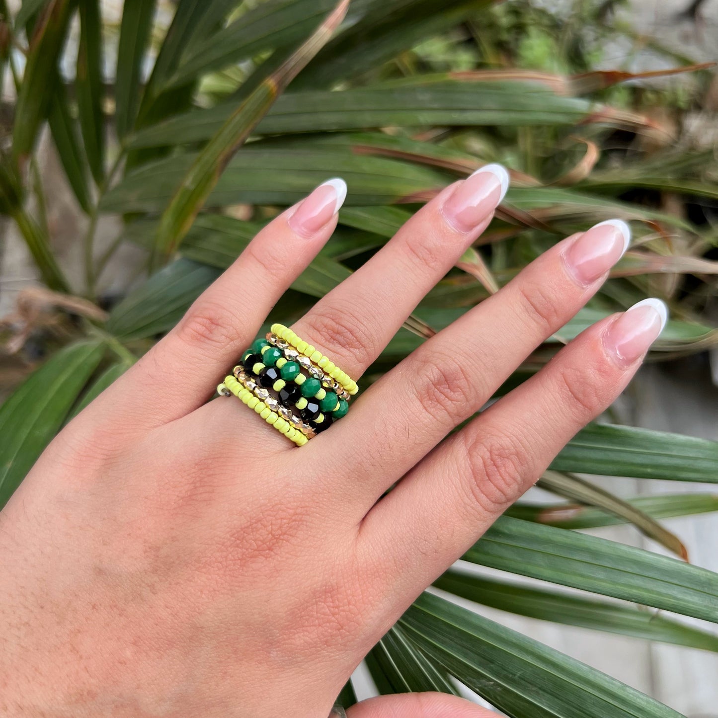 Neon Yellow Multi Spiral Beaded Ring