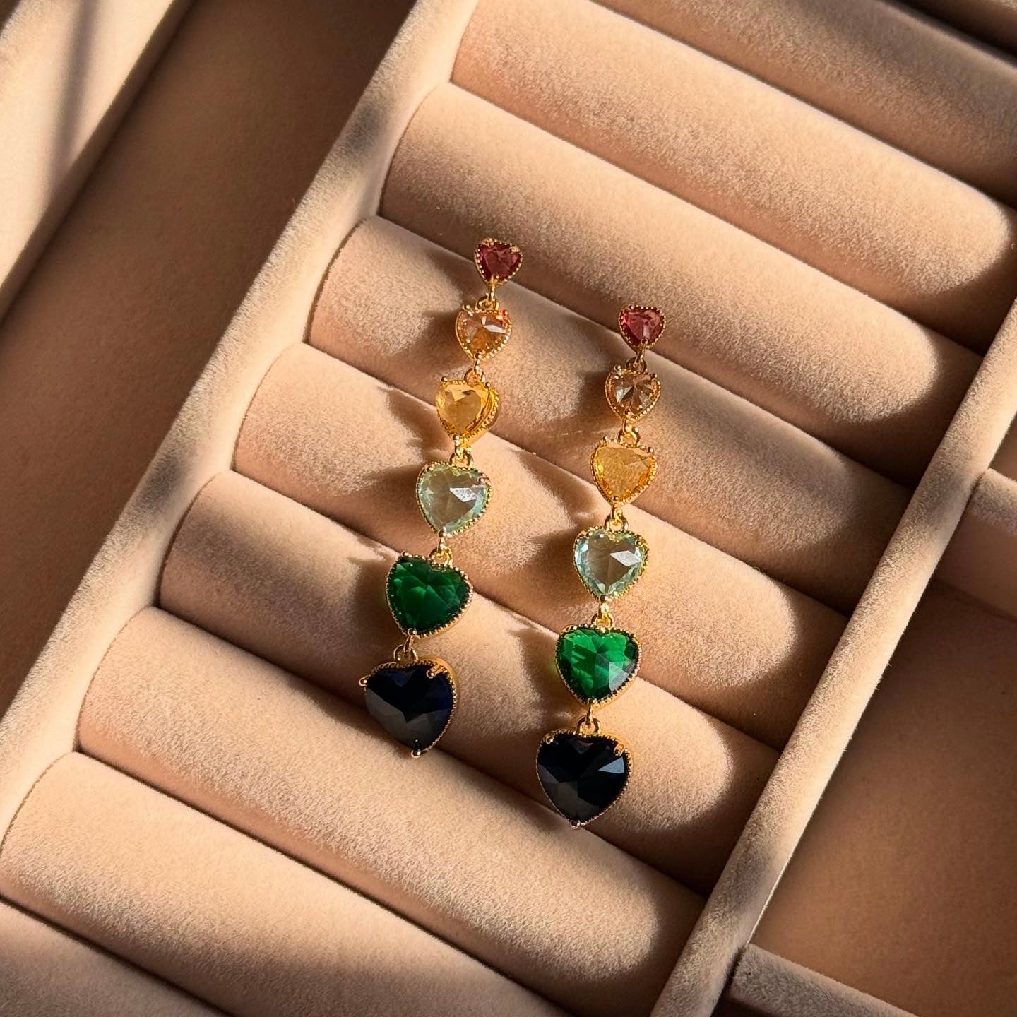 Rainbow Heart Cascade Earrings