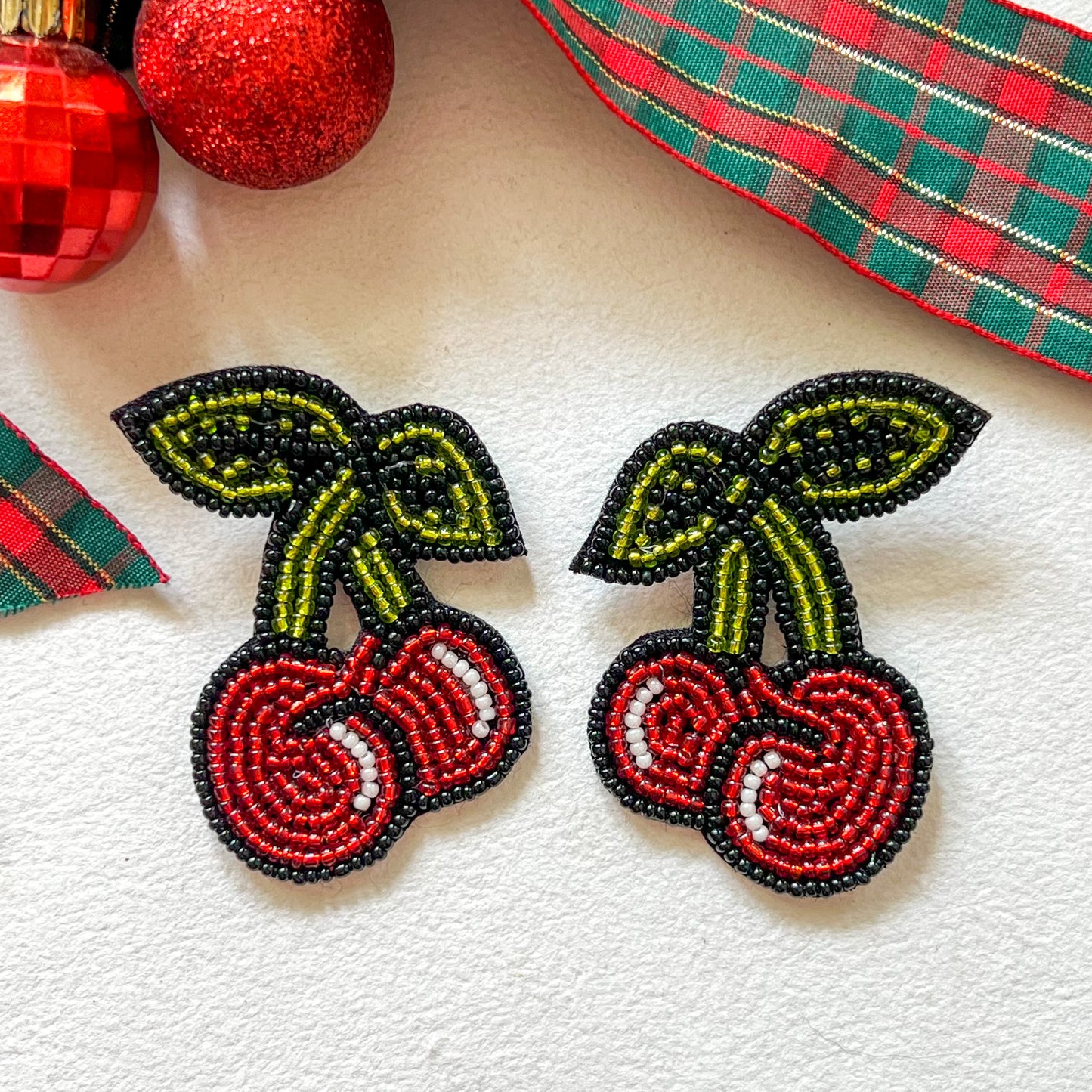 Cherry Handmade Beaded Earrings