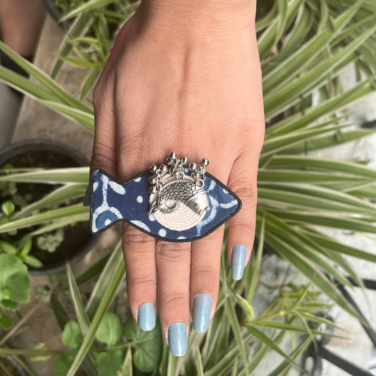 Fish Fabric Ring(blue and white)