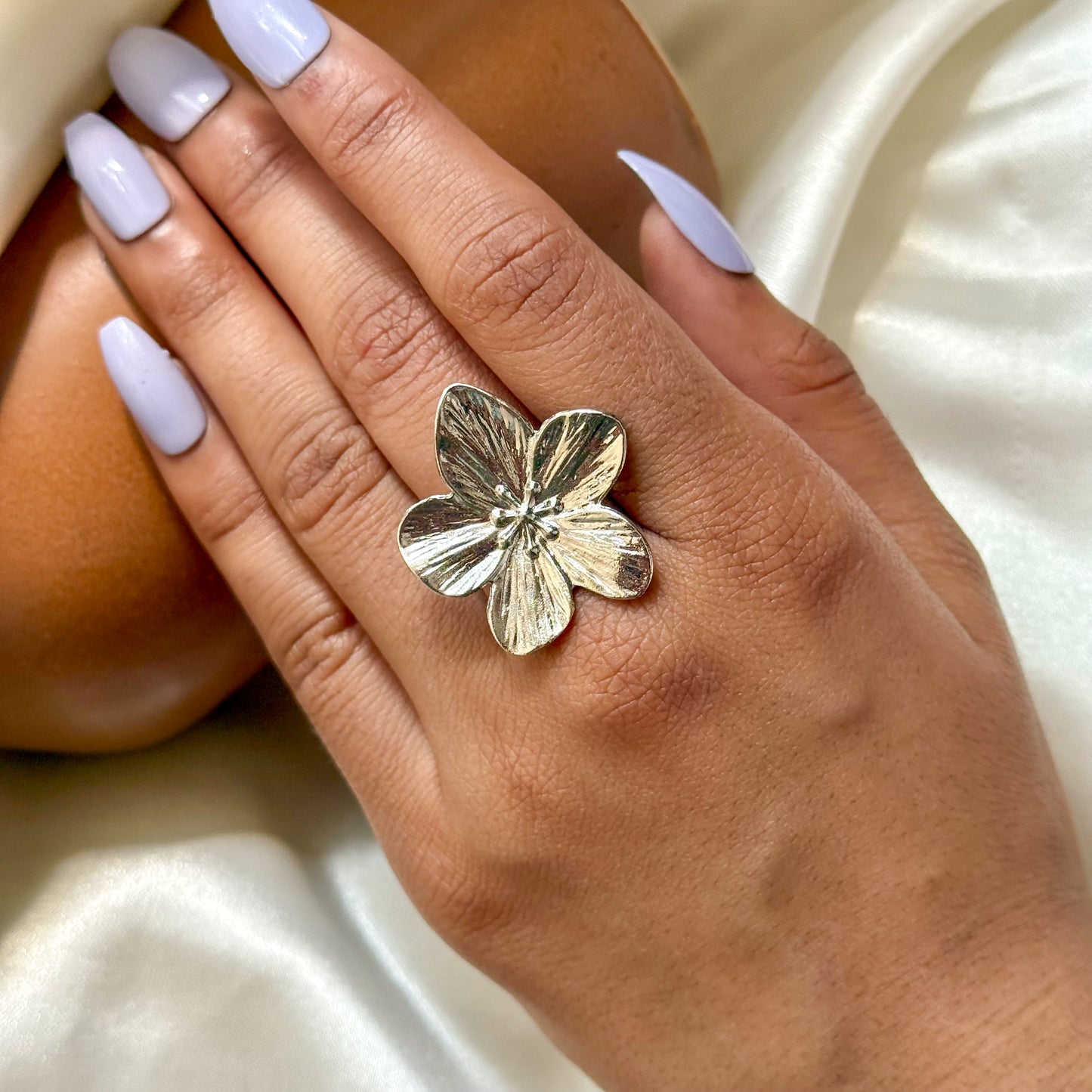 Flora Statement Flower Silver Ring