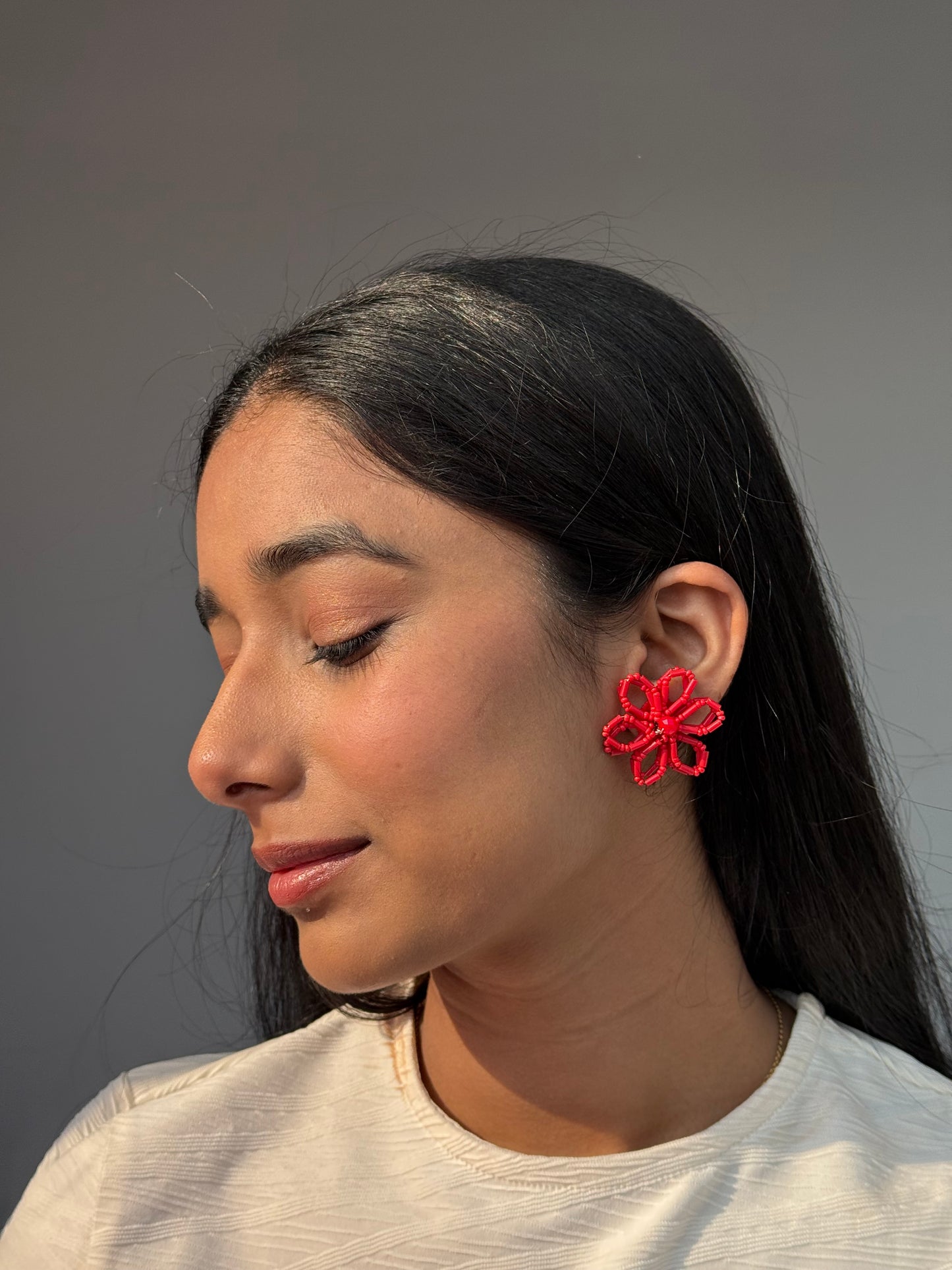 Bebo Red Flower Stud